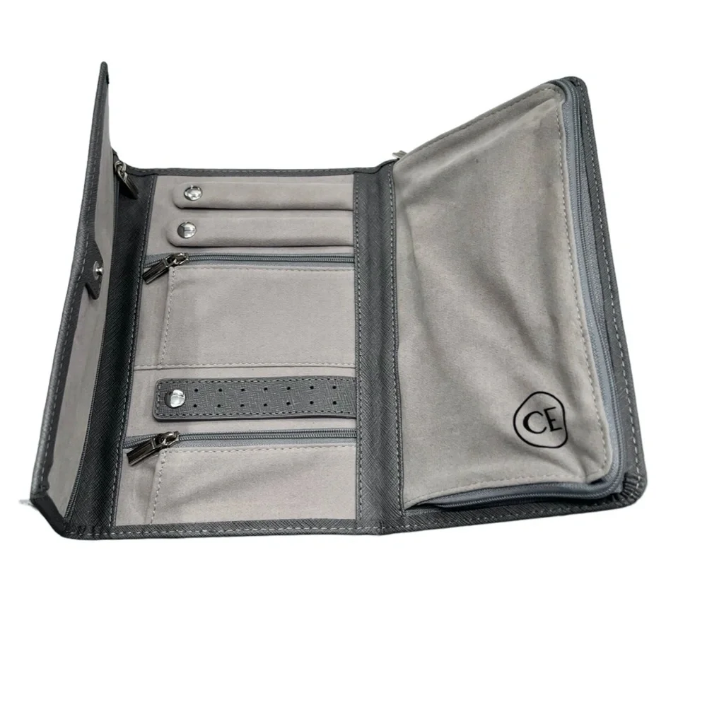 CASE ELEGANCE GRAY SAFFIANO LEATHER TRAVEL JEWELRY ORGANIZER WALLET CASE NWOT
